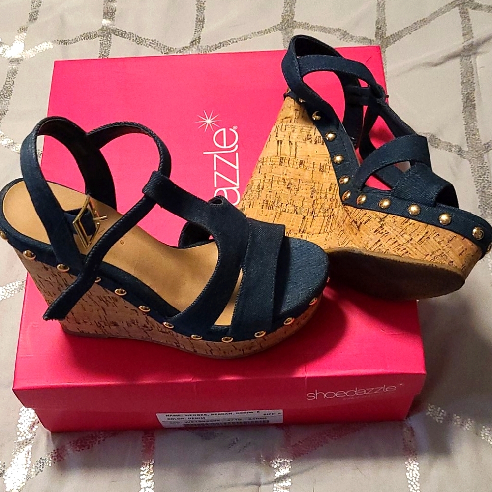 Shoedazzle Denim Wedges